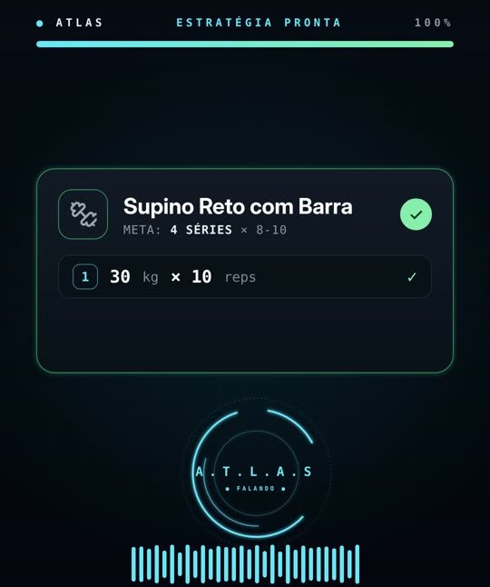 Card do supino registrado por voz: 30 kg por 10 repetições